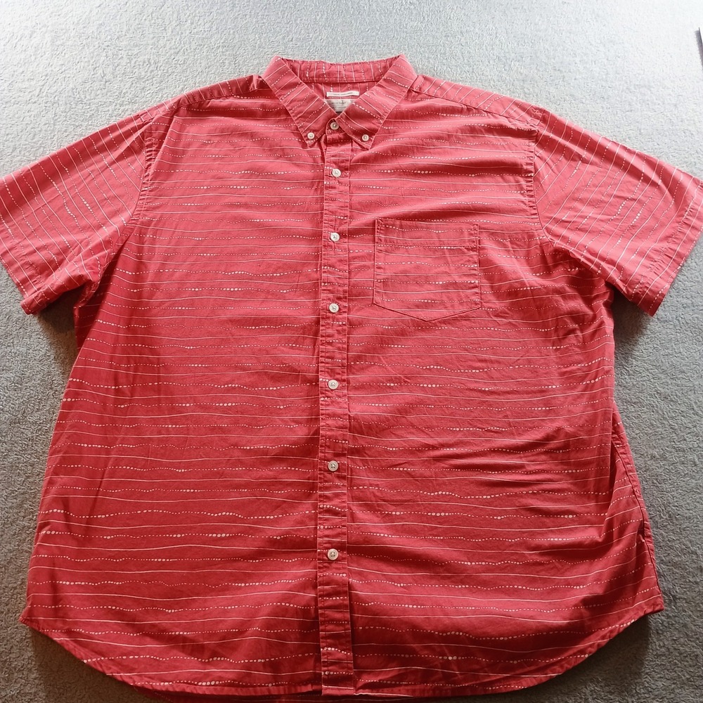 Old Navy Mens The Classic Shirt Red XXL Slim Fit Dotted Stripe Short Sleeve